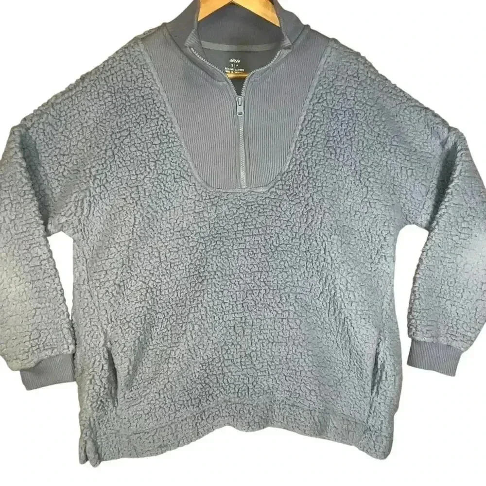 Aerie‎ Women’s Light Blue Dream Sherpa Quarter Zip Oversized Cozy Sweatshirt S